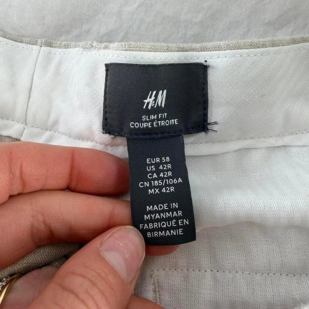 H&M Slim Fit Linen Dress Pants Mens 42R Old Money Wedding Summer Vacation